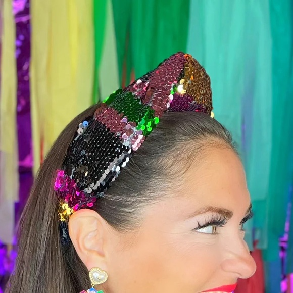Brianna Cannon Accessories - Brianna Cannon Multicolor Rainbow Sequin Knotted Headband NWT